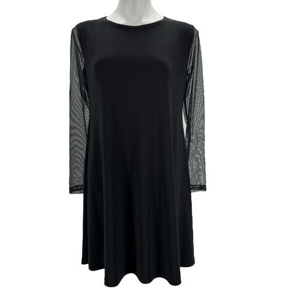 Sympli Canada Women A Line Boxy Jersey Dress SZ 8 Black Mesh Long Sleeves Loose - Picture 1 of 8